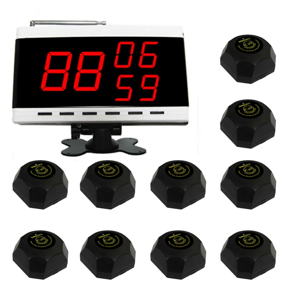 SINGCALL Wireless Nursing System, Service Paging Bell System of 10pcs Black Bells APE560 and 1 White Screen Receiver