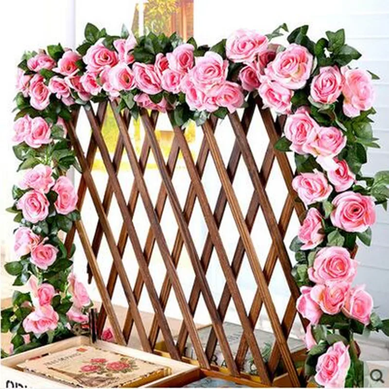 Free Shipping 220CM Artificial Silk Rose Flower Garland Wall Hanging Plant for Wedding Party Home Garden Decoration CR-82