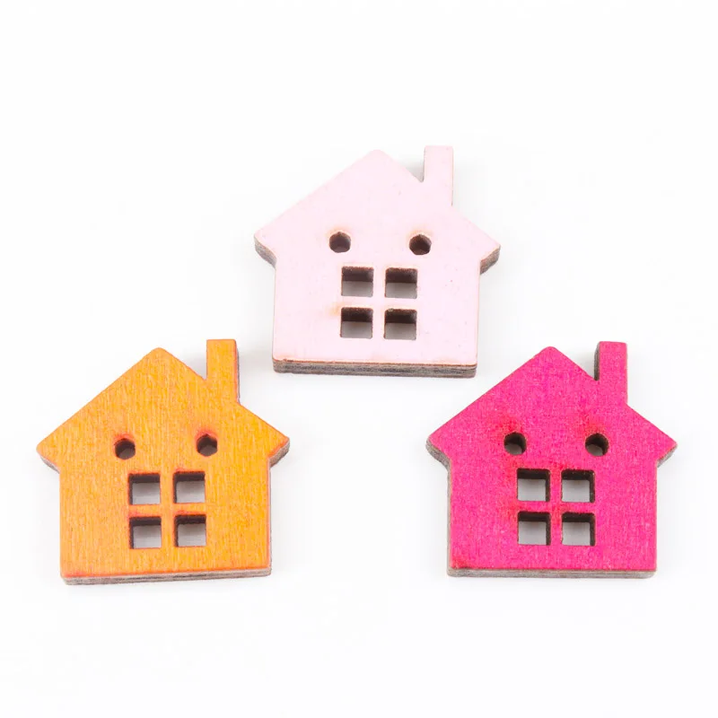 Natural Wooden House Shape Scrapbooking Button Handmade Accessory Home Decoration Craft DIY Botones 20pcs 22x23mm T0074-FD