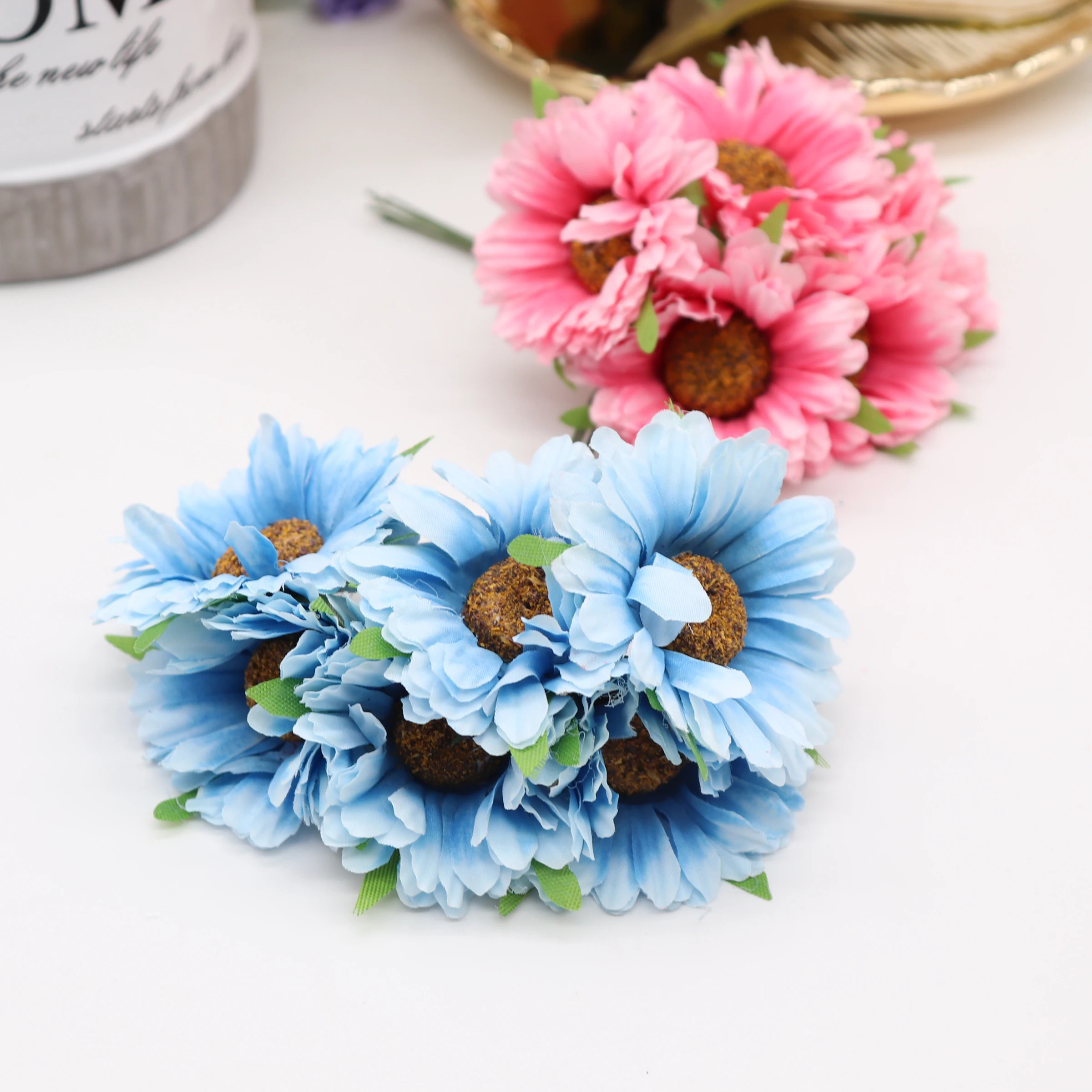 6pcs handmade gerbera fashion home garden bride diy wreath material wedding banquet decoration artificial flower scissors crown