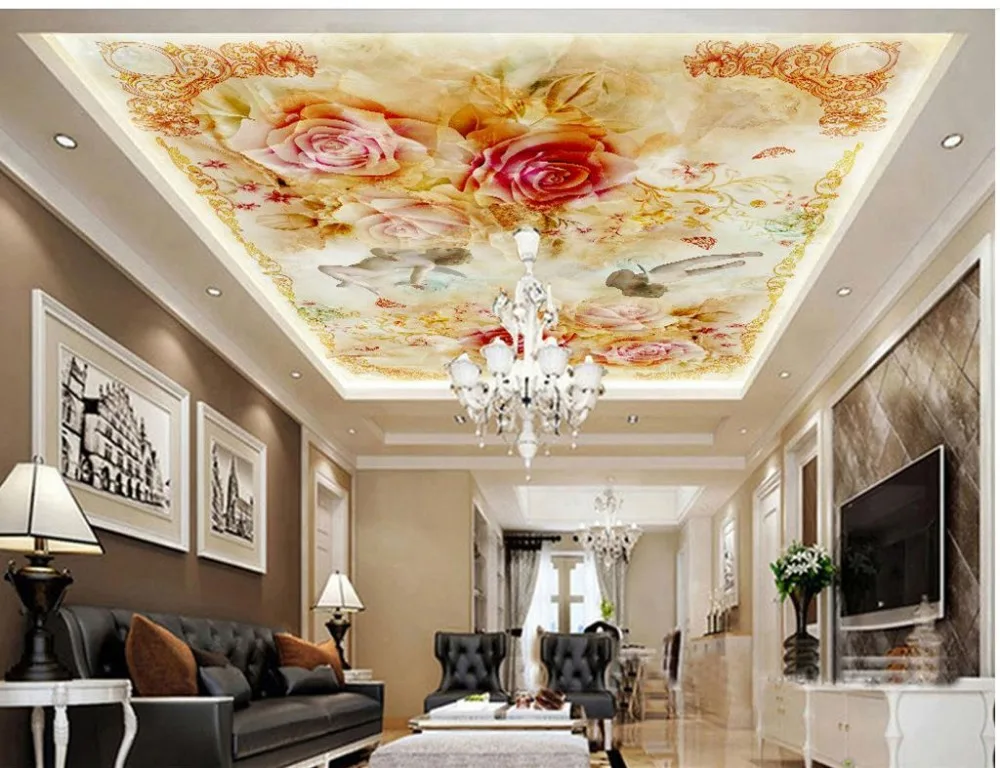 

3d mural paintings Europe style Floral Angel ceiling frescoes papel parede mural wallpaper Home Decoration