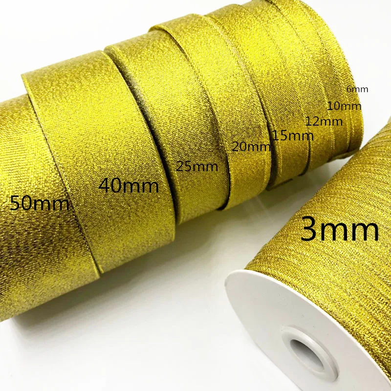 Handmade Gold Ribbon 25 Yard 22M Metallic Luster Wedding Christmas Decoration DIY Webbing Card Gift Wrapping