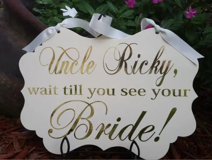 Personalized wedding sign Rustic Wedding Signs Here comes your Bride, Ring bearer Flower girl sign, Wedding decor Photo Props image 2