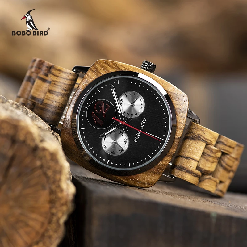 relogio masculino BOBO BIRD Men Watch Stylish Wooden Timepieces Mens Wrist Watches in Wood Gift Box erkek kol saati LOGO Custom