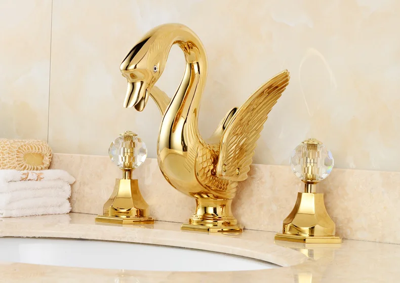 

Free ship gold finish 3 Pcs ROMAN Bathroom Basin Widespread lavatory sink faucet mixer tap with crystal handles