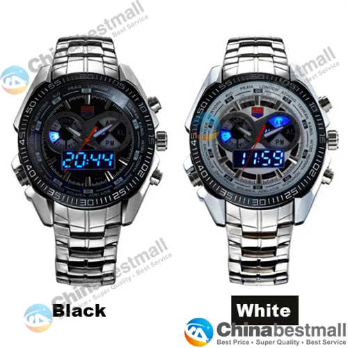 TVG Brand Luxury Stainless Steel Clock Digital Sports LED Watches Men 30M Dual Movements Waterproof Watches Relogio Masculino