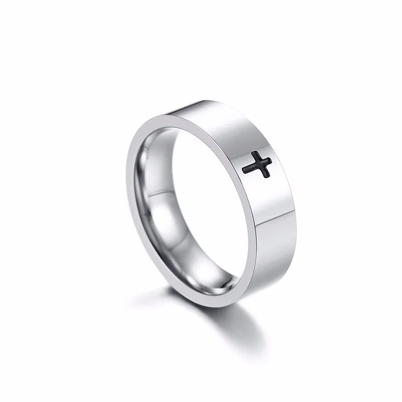 Vnox Simple Cross Ring for Women Men Plain Cut 4mm Glossy Stainless Steel Wedding Band Casual Unisex Religious Christ Accessory