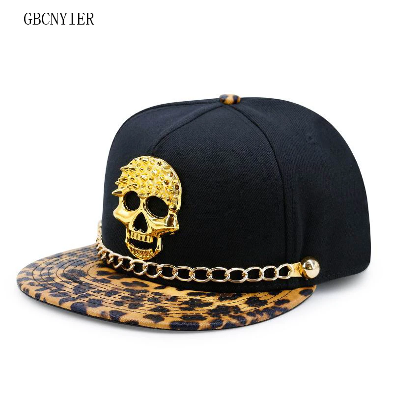 GBCNYIER Fashion Skull Cool Hat Hipster Casual Flat Brim Baseball Cap Skateboarding Hip Hop Visor Leopard Dad Hats