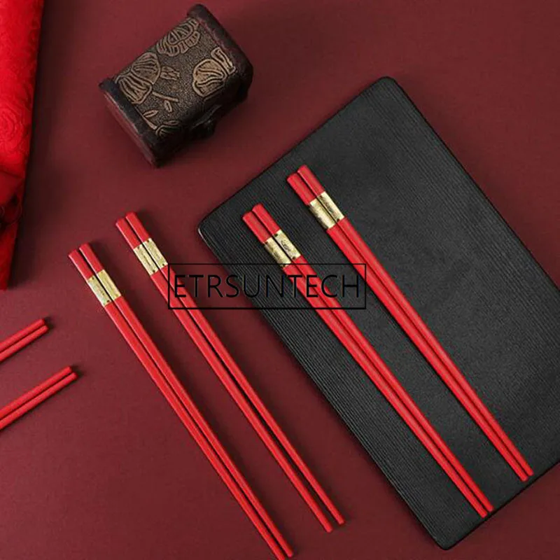 100pairs Alloy Red Chopsticks Chinese Long Non-Slip Sushi Hashi Chop Sticks Set Wedding Favors and Gifts Tableware