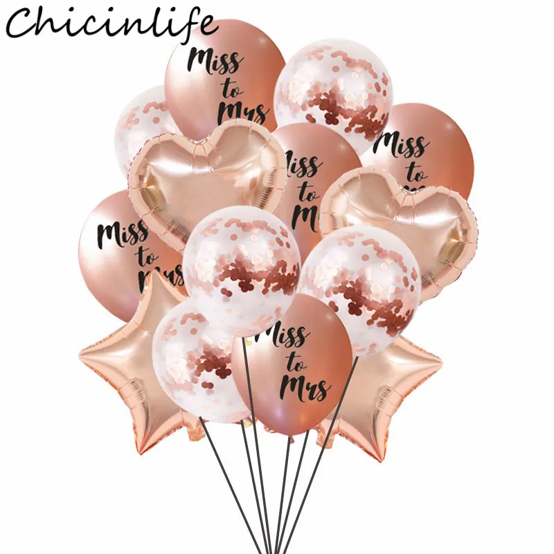 

Rosegold Miss To Mrs Latex Balloons Bachelorette Party Decor Wedding Bridal Shower Star Heart Confetti Balloon Hen Night Supplie