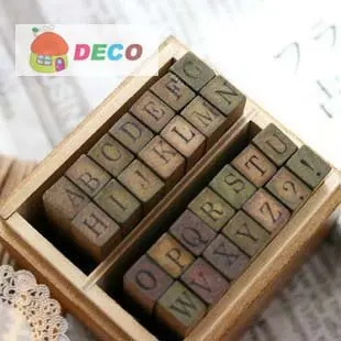 

1set/lot Funny uppercase lowercase wood stamp set DIY stamps Iron/wooden box DIY office zakka school supplies(ss-2141)