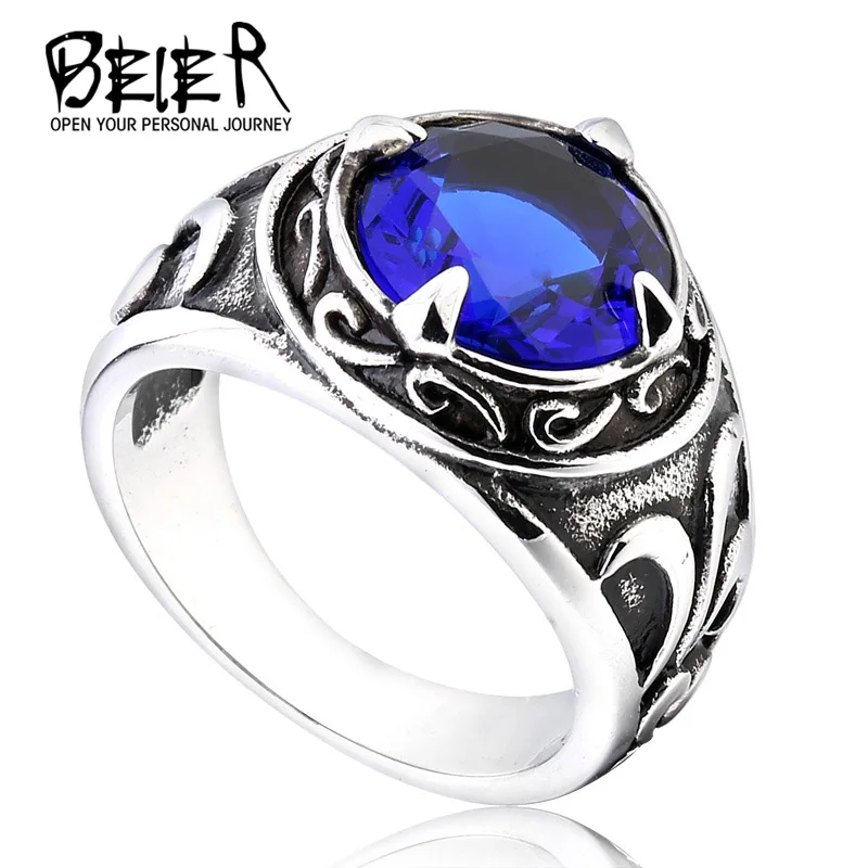 BEIER  New Vintage Northern Europe Viking Stainless Steel Ring With 3colour Stone Fashion Retro Cool Jewelry  BR8-270