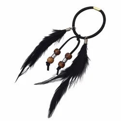 Ethnic Black Brown Feather Braid Elastic Hair Band Tribal Hair Extension Women Boho Party Headdress Tribal Gypsy Indian Jewelry