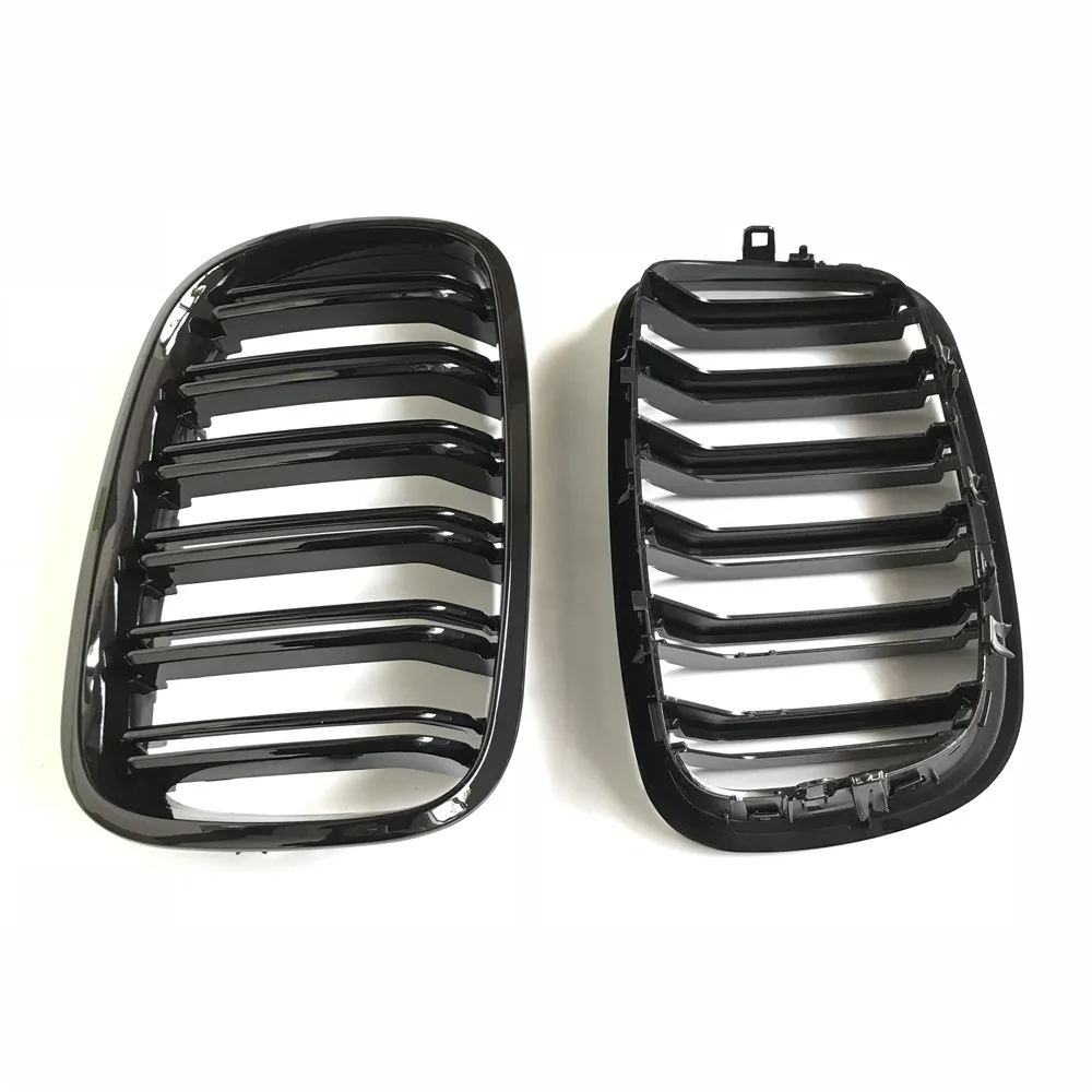 Pair Gloss Black Double Slat Kidney Grille Front Grill For BMW X5 X6 E70 E71 2007-2013 Car Styling Racing Grills