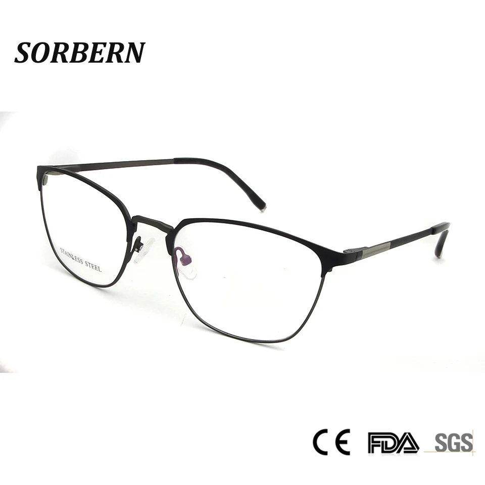 

SORBERN High Quality Stainless Steel Optical Frames Women Men Vintage Busniess Style Eyeglasses Spectacles Clear Lens Male Glass