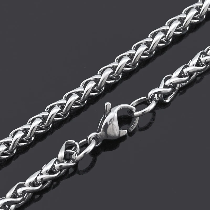 ATGO (40-70cm) to choose, 3mm wide,Men Necklace Stainless Steel Jewelry High Quanlity Braided Link Wheat Chain Necklace Women