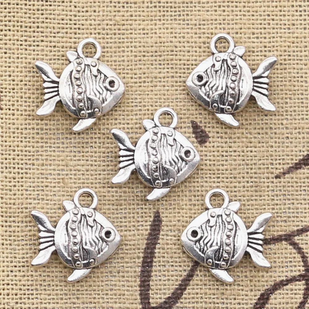 20pcs Charms Double Sided Fish Goldfish 14x15mm Antique Silver Color Pendants Making DIY Handmade Tibetan Silver Color Jewelry