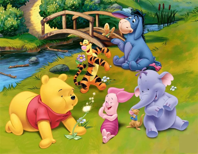 Wholesale 3d Wall Custom Mural for Baby Kids Room 3d Photo Mural Medroom 3d Wall Cartoon Mural Fresco Winnie the Pooh and tigger