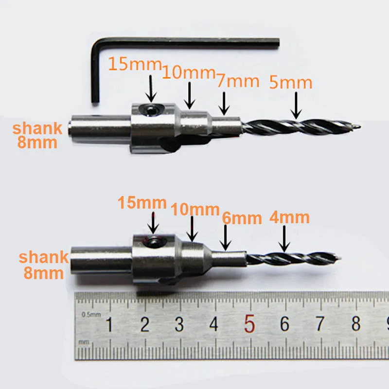 2pcs/lot Woodworking Carbon Steel  Drill Bit Alloy Counter Bore Drill Screw Countersunk Drill Bit 8MM Shank Step Drill Bit