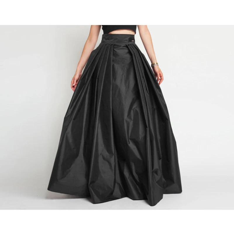 England Style Ball Gown Maxi Skirt Black High Waist Pleated Long Skirt with Train Gothic Ladies Formal Party Gown 2018 New