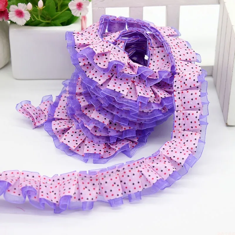 2.5cm Wide Dot Floral Pleated Snow Yarn Exquisite Lace Doll Dress DIY Clothing Accessories Home Textile Edge Handmade Decoration