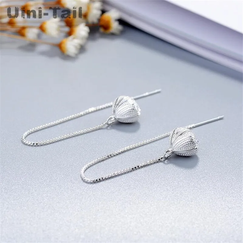 Uini-Tail hot new 925 Tibetan silver Korean sweet shell earrings long pearl tassel earrings wild temperament simple fresh ED245