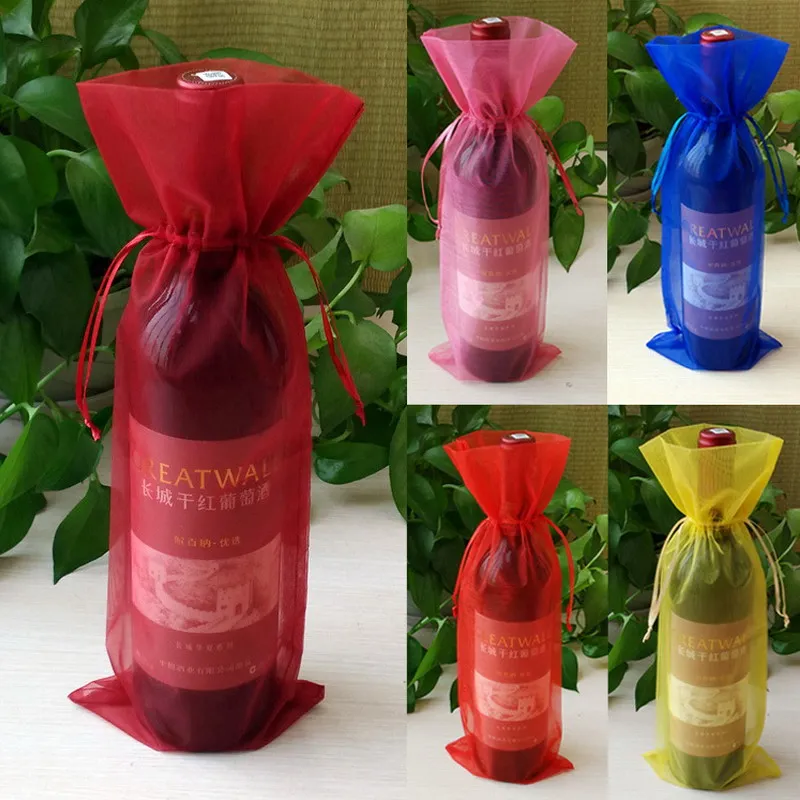 14*37cm Sheer Organza Wine Bottle Cover Wrap Gift Bags Pouch Bag Sack Xmas Christmas Wedding Party Decoration Supplies Kids Gift