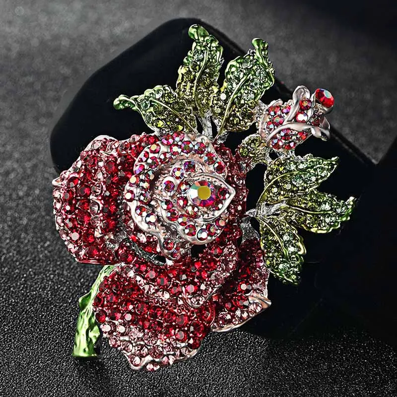 Zlxgirl colorful Rhinestone Crystal Rose Flower brooch Women Best Wedding Accessories Enamel Pin Brooch women\'s scarf pins joias