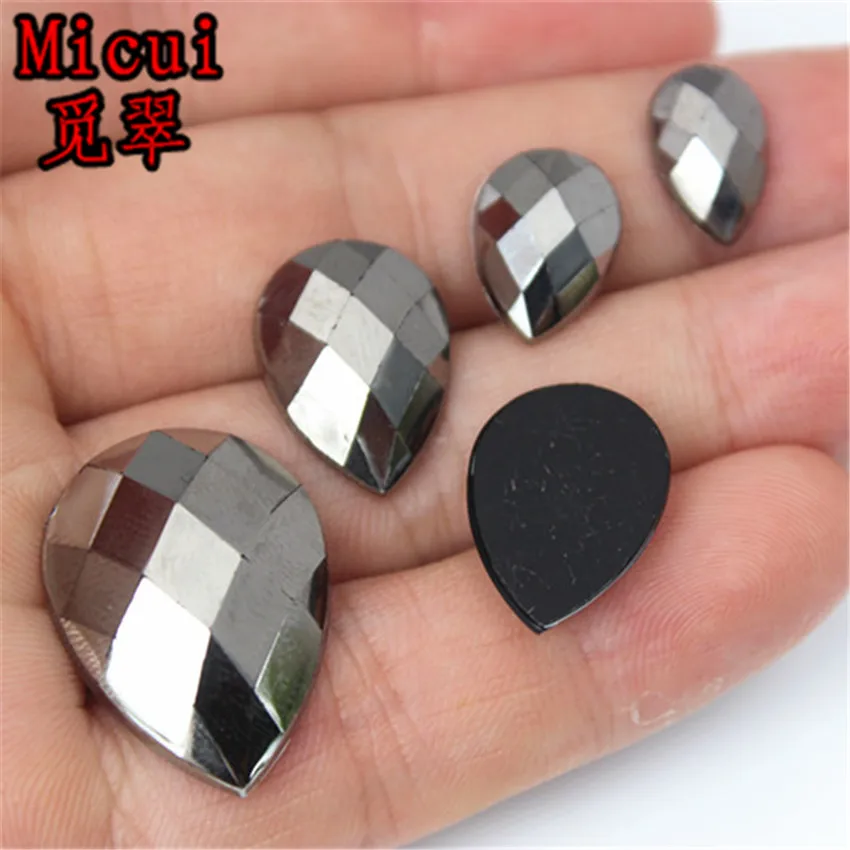 Micui Gun Black Crystals Flat Back Rhinestones Applique Drop Acrylic Gems Non Sewing Strass Stone For Clothes Dress Crafts MC728