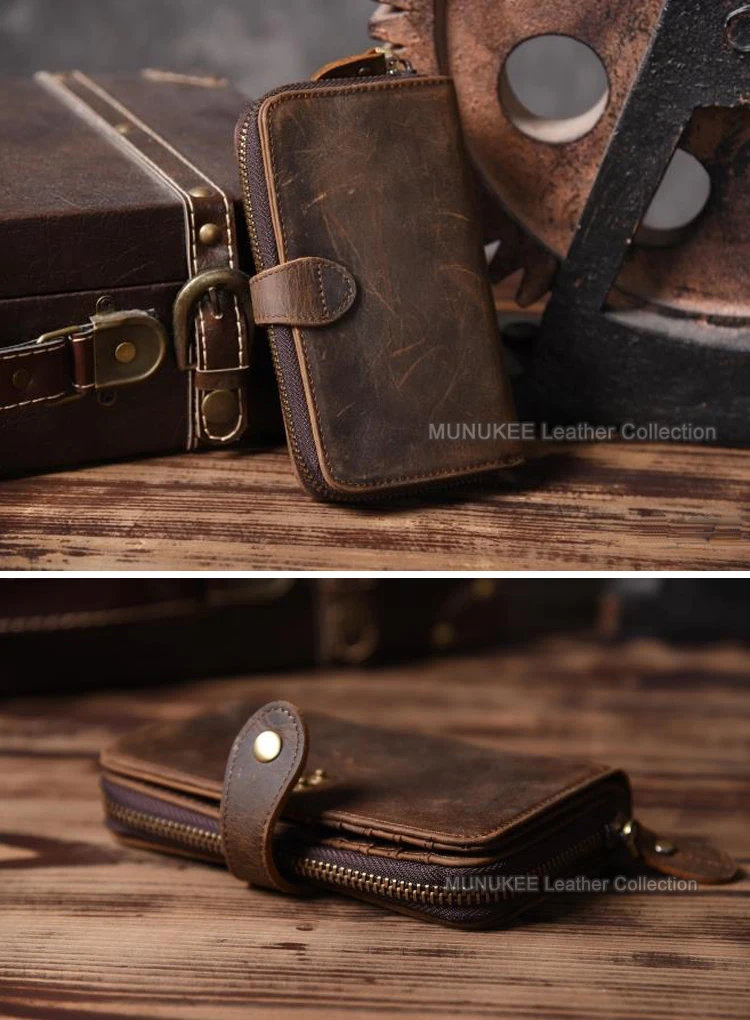 Vintage Crazy horse Genuine Leather Men Wallet Men Purse Long style Leather Wallet male Purse Clutch Bag Coin bag Money Clips