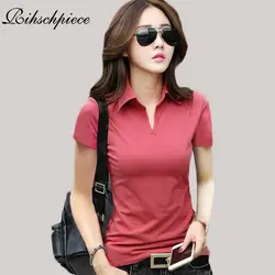 Rihschpiece Summer Polo Shirt Women Short Sleeve Ladies Shirt Sexy Plus Size Tops Punk American Apparel Cotton Polos RZF863