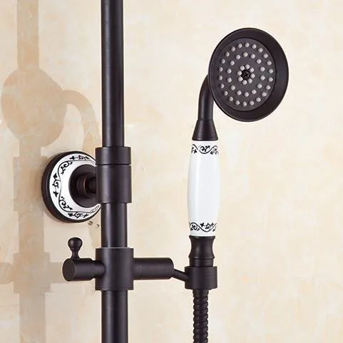 Imagem -02 - Torneiras de Chuveiro Estilo Euro Bronze Torneira do Banheiro Petróleo Friccionada Bronze Dupla Alça Controle Duplo com Barra Corrediça com Mão sh Preto