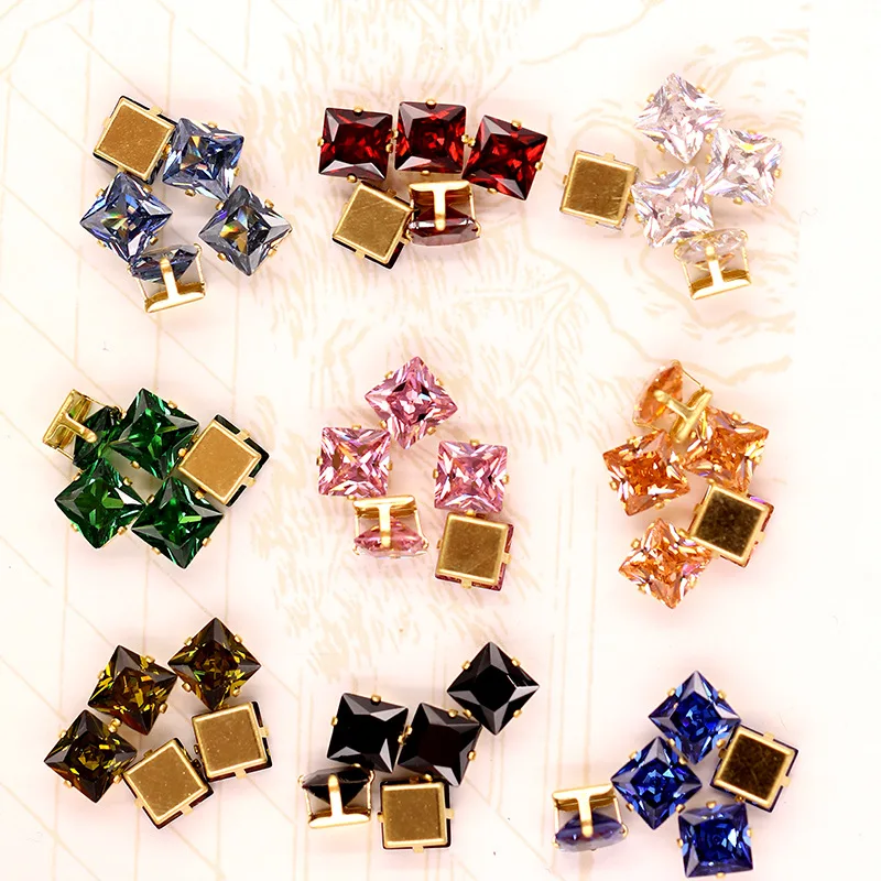 Multicolour Super Flash Square Shape Natural Zircon, Gold/Silver Base Sewing Rhinestone, Diy/Jewellery Accessories 8mm 20pcs/lot