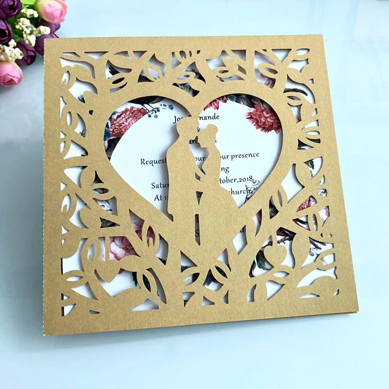 1pcs Blue White Gold Red Hollow Heart Laser Cut Wedding Invitation Card Greeting Card Personalized Party Decoration Supplies