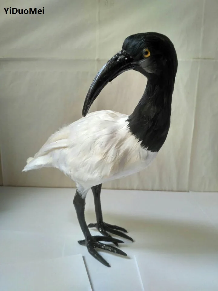 

large 27x21cm artificial Crested Ibis bird hard model plastic&furs bird home decoration furnishings gift d1515