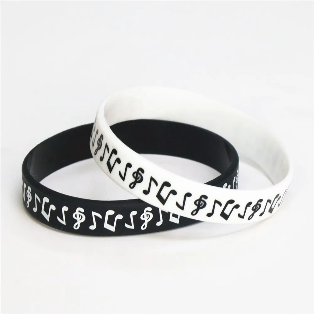 50PCS New Ink Filled Logo Music Note Silicone Wristband for Music Fans Black Silicone Rubber Bracelets &Bangles Gift SH121