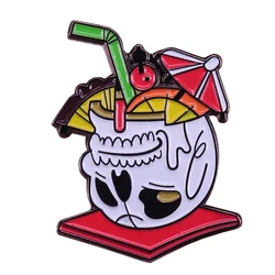 Tiki mug enamel pin tropical drink brooch enchanted bar cocktail badge summer surfing accessory Hawaii surfer gift