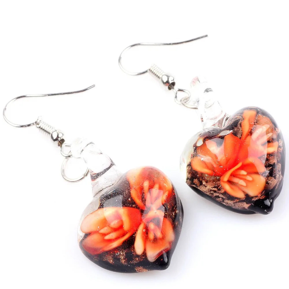 Qianbei Promot! Womens 2024 handmade Heart Murano Lampwork Glass Mix Color Women\'s Flower Glass Earrings Summer Vocation gift