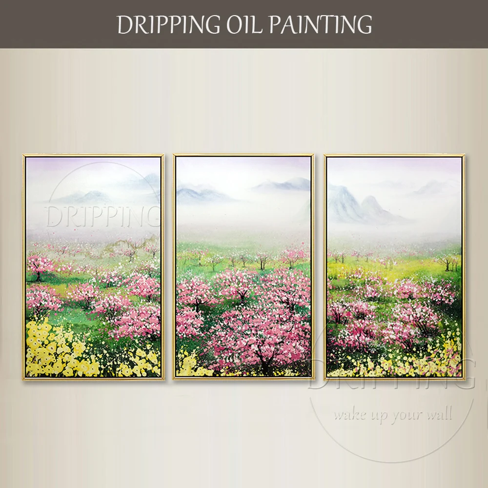 

Excellent Painter Hand-painted High Quality Impressionist Flower Oil Painting on Canvas Three Pictures Combination Oil Painting