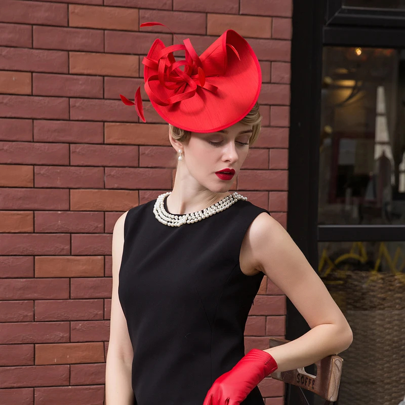 Fascinators Red Fedora Ladies Formal Wedding Hats Women Summer Pillbox Hat Kentucky Derby Party Chapeu Feminino Fedora B-8230