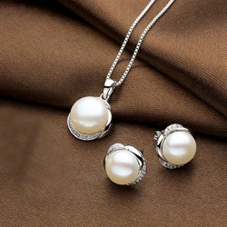 Sinya Natural Pearls Earring Pendant Necklace Jewelry Set for Women Girl Wife in 925 Sterling Silver AAAA Pearls Diameter 11mm