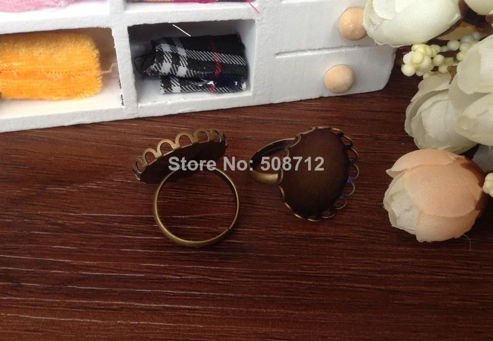 

Free ship!!200piece 20mm Bronze Color Ring base with round lace edged cabochon mountings