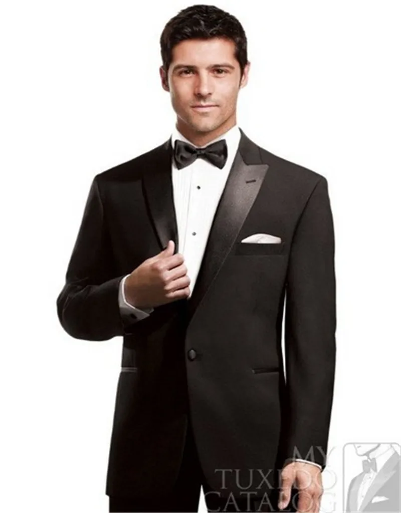 

Charcoal Grey Groom Tuxedos Best Man Peak Black Lapel Groomsmen suits Men Wedding Suits Bridegroom dress(Jacket+Pants+Tie)