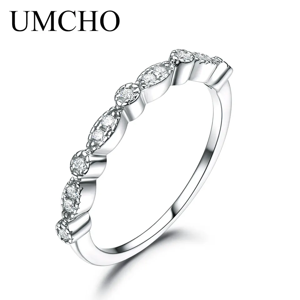 UMCHO Solid 925 anelli in argento Sterling per le donne impilati anello di fidanzamento di nozze corea Fashion Silver 925 anello di incisione di