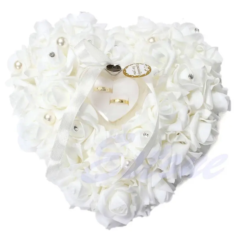 Wedding Decorations Heart-shape Rose Flowers Valentine's Day Gift Ring Bearer Pillow Cushion Pincushion Ring Party Decoration