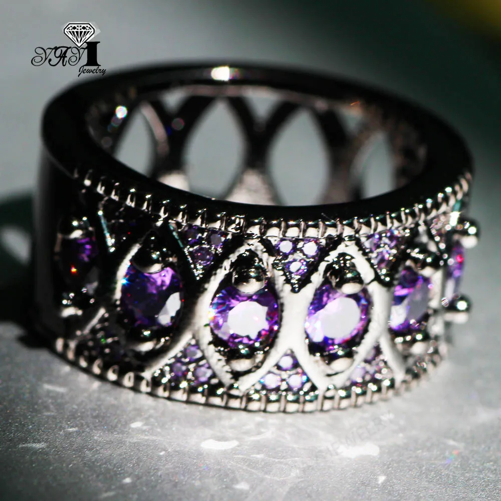 Yayi jóias princesa corte 8.7 ct roxo zircão preto cor cheia de ouro anéis de noivado casamento coração anéis meninas festa anel