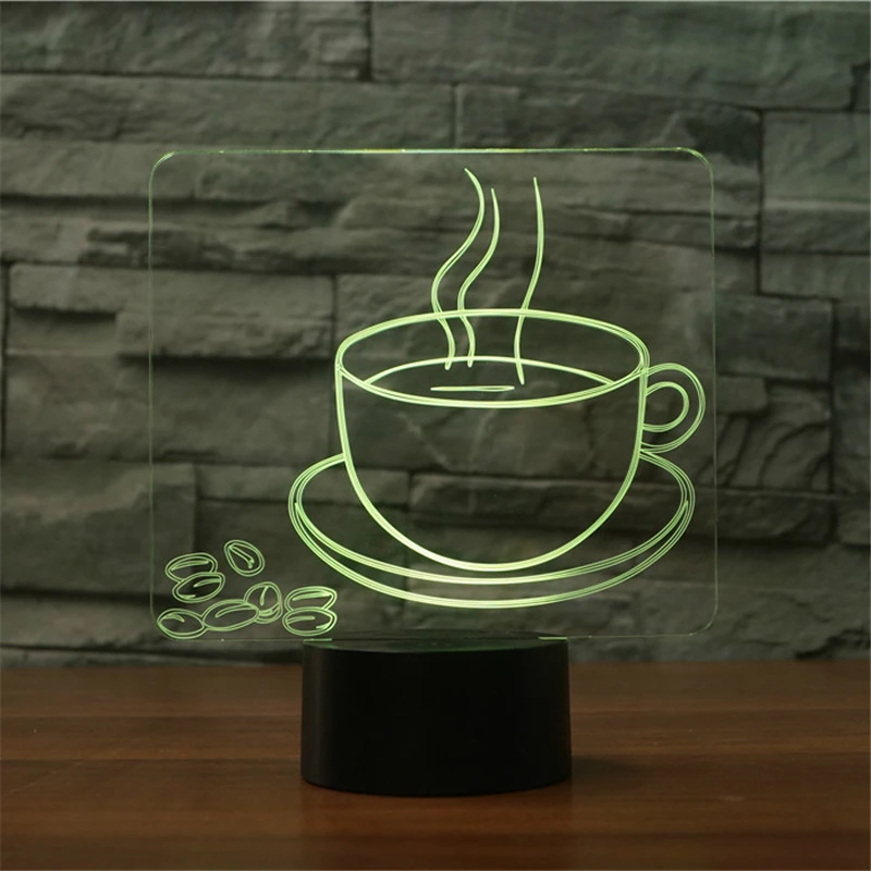 

3D Night Light a cup of coffee tea Style Luminaria Fashion Lamp For coffee shop restaurant dining room Decoration lampada led