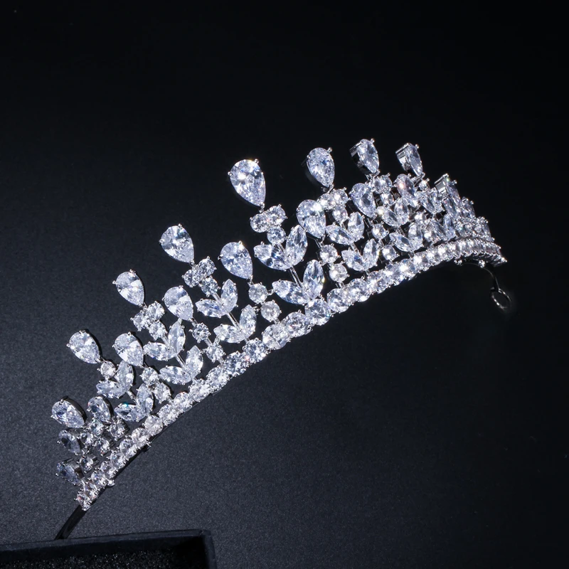 CWWZircons Elegant Beauty Queen CZ Cubic Zirconia Headband Jewelry Large Bridal Wedding Pageant Tiaras And Crown for Brides A005