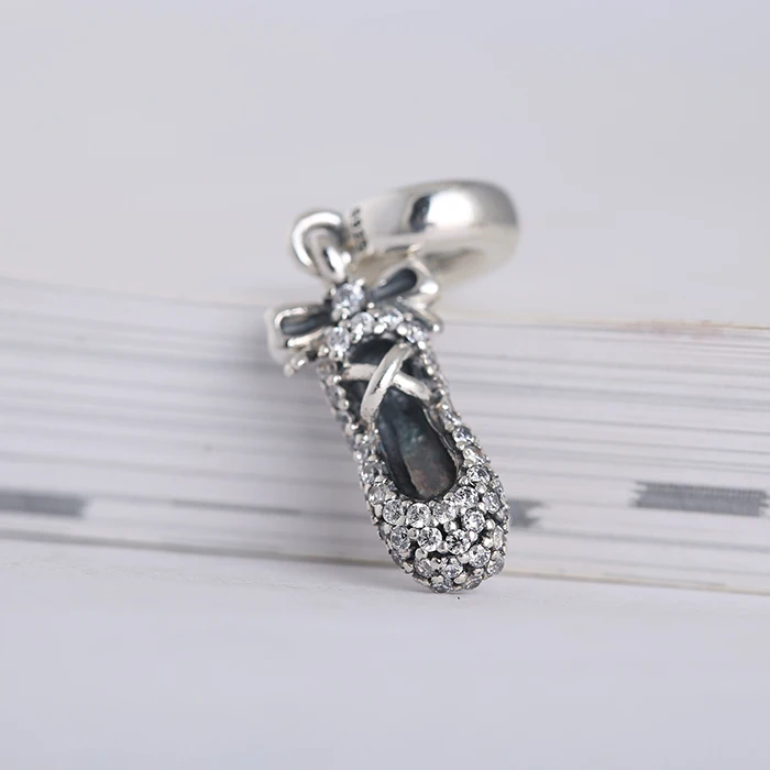 

Pave Clear Zircon Ballet Slipper Charm Pendants Beads Fits Pandora Bracelets Original 925 Sterling Silver Shoe Bead Diy Jewelry