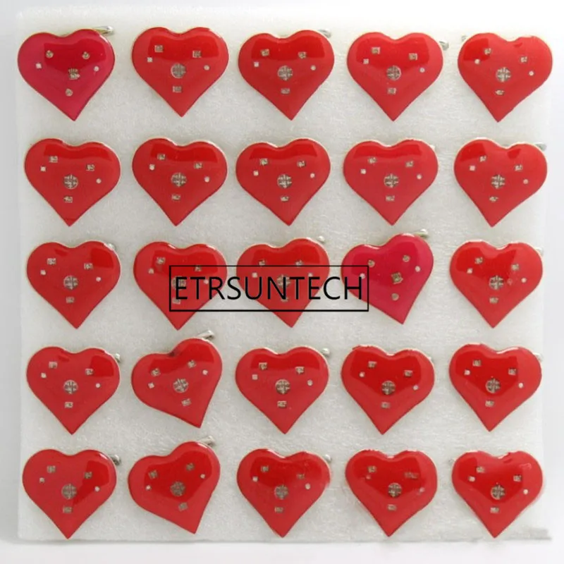 500pcs  LED Light Brooches Pin Heart Led Glwoing Badge Brooches Toy For Night Party Wedding Supplies Kids Gift